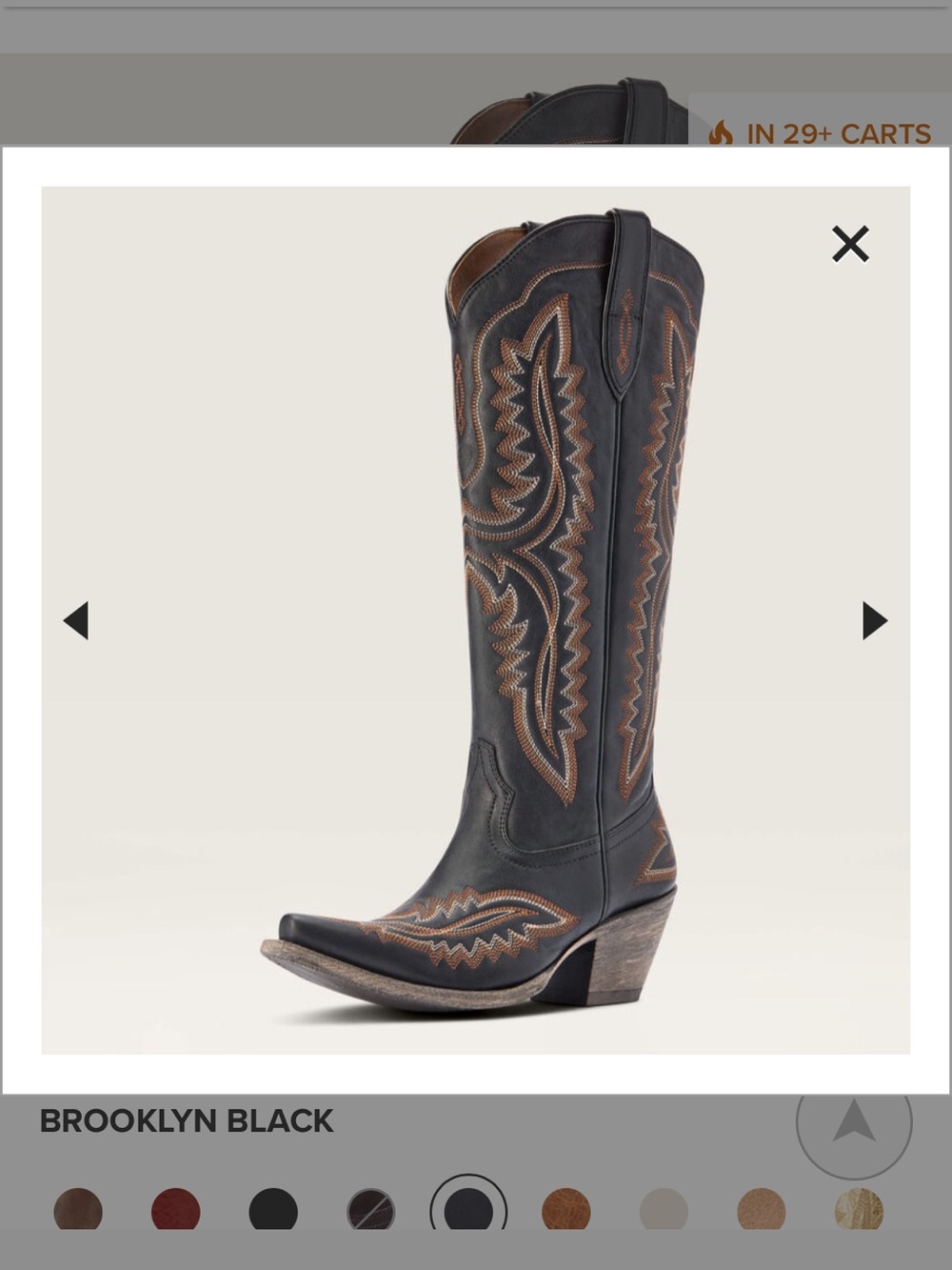 Ariat Brooklyn Black Western Knee-High Leather Boots with Brown Stitching